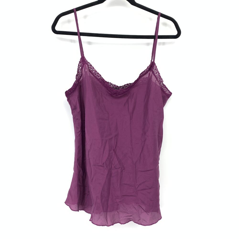 Love Johnny Was Silk Tank Top Womens XL Purple Lace Trim Camisole Boho Layering